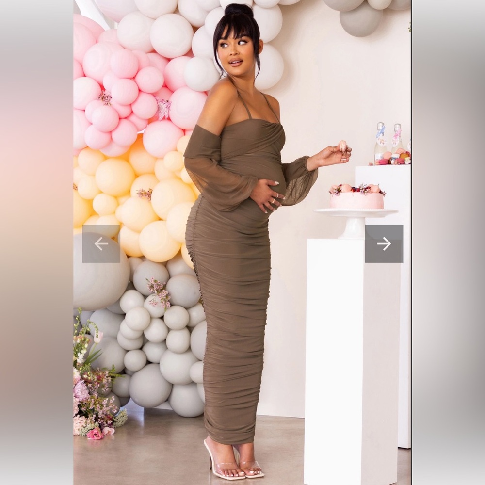 Club L London MATERNITY RUCHED MESH MAXI DRESS - MOCHA